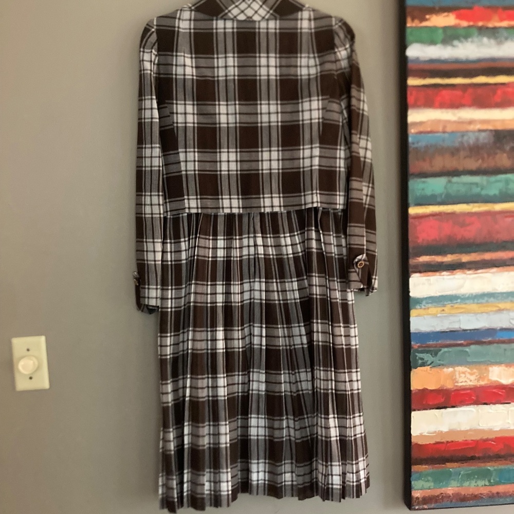 I. Magnin Abe Schrader 1960s 60s vintage summer dress suit in brown plaid - Picture 7 of 15